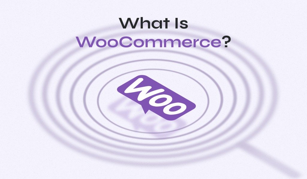 WooCommerce logo with "What is WooCommerce?" text on a ripple effect background.